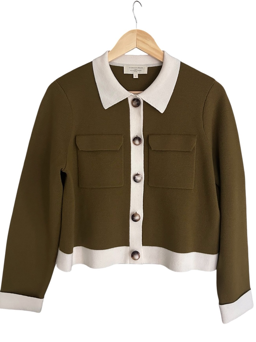 Sézane Betty Cardigan Merino Wool Sweater Olive Green Sz Small